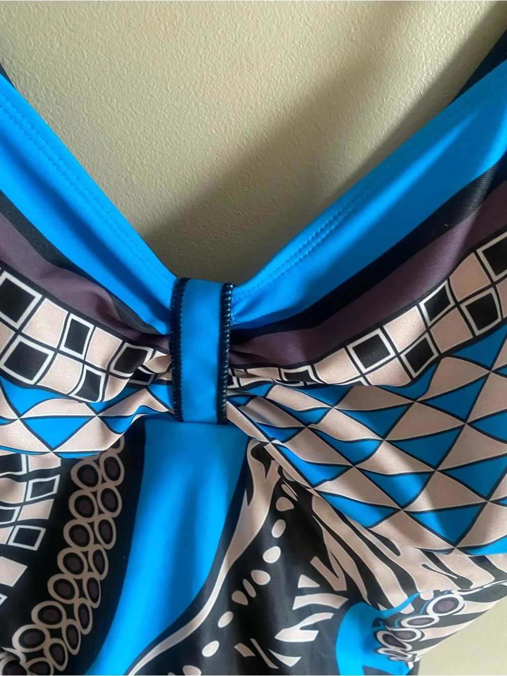 Sleek Blue & Black Patterned One-Piece Swimsuit‎